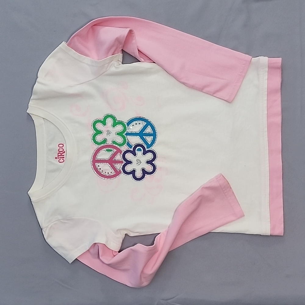 Circo cream and pink  (flower and peace) long sleeve shirt. Size: S (6-6×)